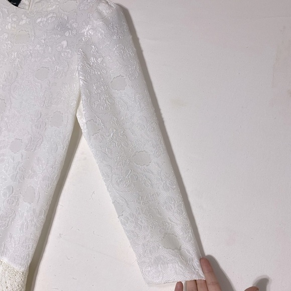 Vintage White Long Sleeve Pleated Midi Shift Bride Mother Of The Bride Dress M - Picture 11 of 16